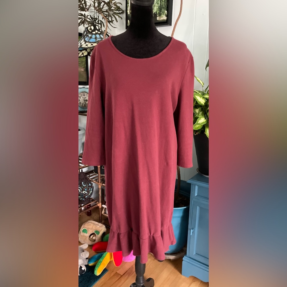 Garnet Hill 3/4 Sleeve Maroon Relaxed Fit Dress Size Large